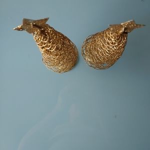 Holiday Decor 2 Gold tone table top wired Christmas trees